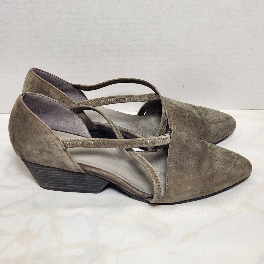 Eileen Fisher Gray Suede Crisscross Heels